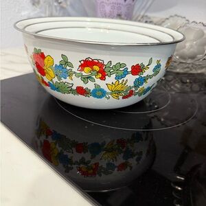 Vintage Floral Enamel Bowl Says 1975